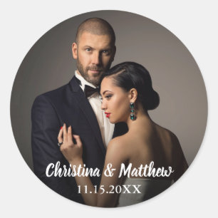 Sticker Rond Photo personnalisée et date du Mariage
