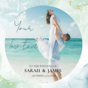Sticker Rond Photo personnalisée Mariage de plage moderne