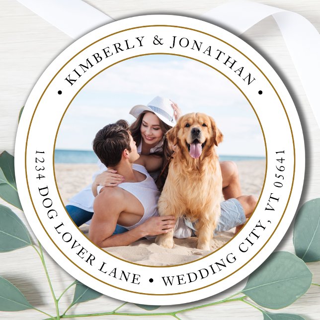 Sticker Rond Photo personnalisée Mariage Gold Adresse de retour (Créateur téléchargé)