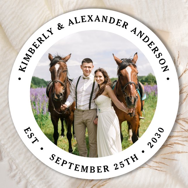 Sticker Rond Photo personnalisée Mariage personnalisé moderne (Créateur téléchargé)