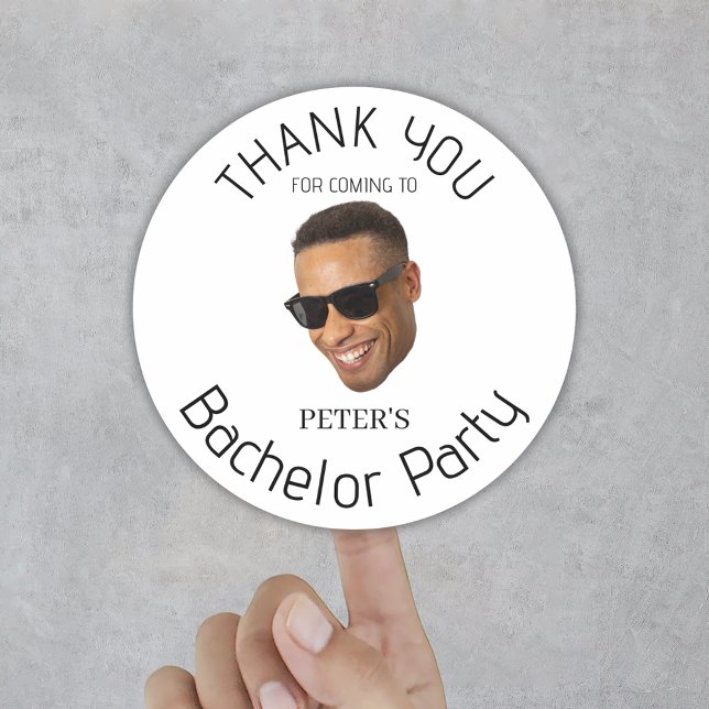 Sticker Rond Photo personnalisée Merci du Bachelor Party (Custom Photo Bachelor Party Thank You Classic Round Sticker
)