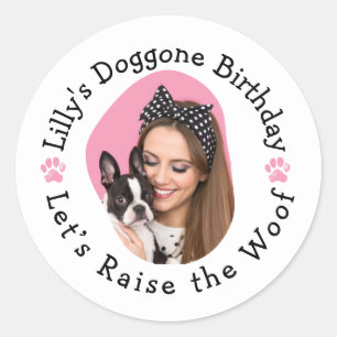 Sticker Rond Photo personnalisée Nom Doggone fête d'anniversair