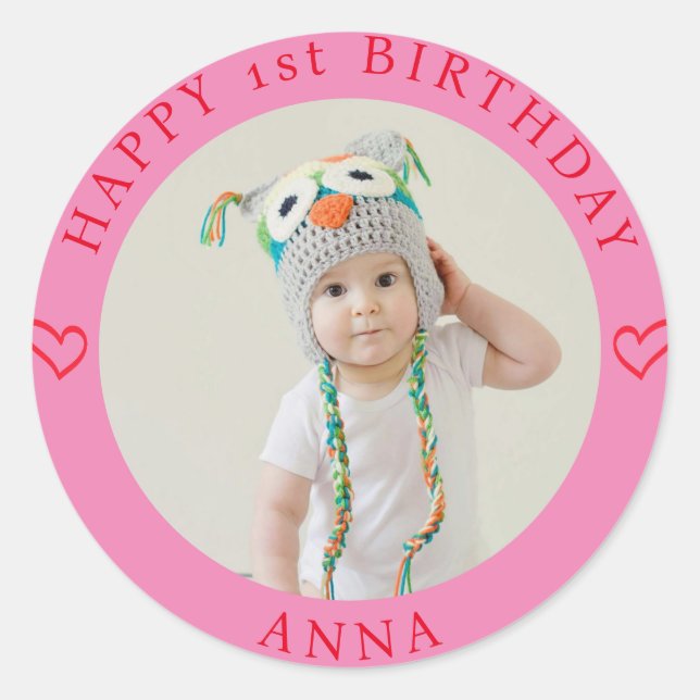 Sticker Rond Photo Personnalisée, Nom Et Âge Anniversaire Class (Devant)