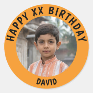 Sticker Rond Photo personnalisée, nom et âge d'anniversaire