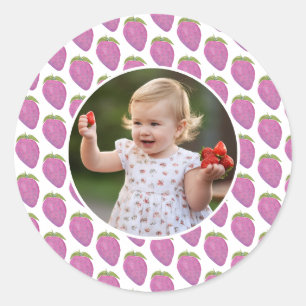 Sticker Rond Photo personnalisée rose Berry Premier anniversair