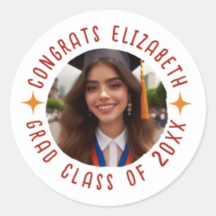 Sticker Rond Photo personnalisée Texte Graduation Congrats Grad