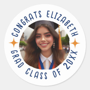 Sticker Rond Photo personnalisée Texte Graduation Congrats Grad