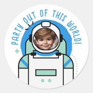 Sticker Rond Photo personnalisée Une fête d'astronautes hors de