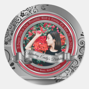 Sticker Rond Photo Silver Black Flouring Élégante Bannière Roug