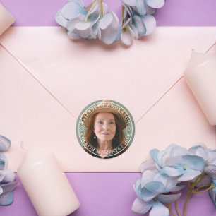 Sticker Rond Photo simple élégante Classique Blanc Script Retir