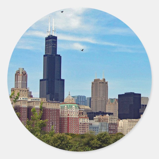 Sticker Rond Photo Skyline de Chicago City (Devant)