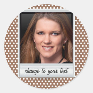 Sticker Rond photoframe sur polkadot blanc et marron