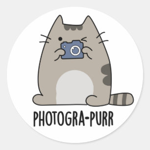 Sticker Rond Photograh-purr Funny Chat Photographe Pun