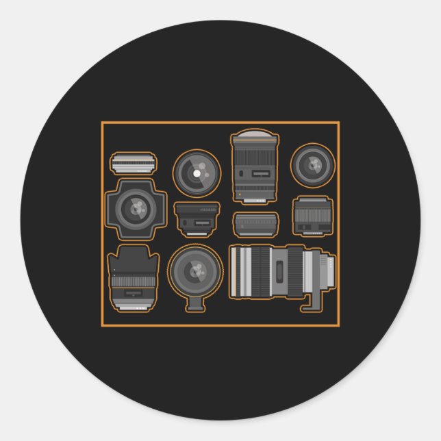 Sticker Rond Photographe Camera Lense Photographie Cameraman Gi (Devant)