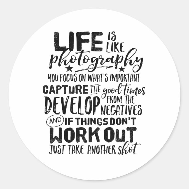 Sticker Rond Photographe de citation de vie inspirationnelle (Devant)