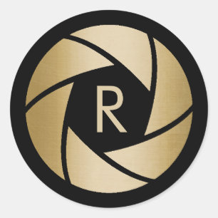 Sticker Rond Photographe Gold Camera Lens Monogramme initial