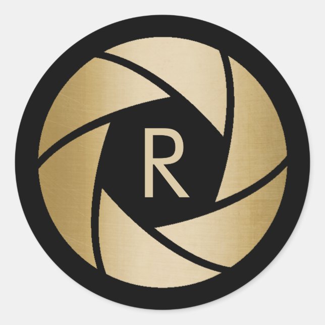 Sticker Rond Photographe Gold Camera Lens Monogramme initial (Devant)
