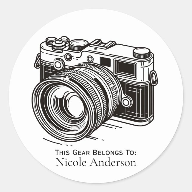 Sticker Rond Photographe Photographe Appareil photo reflex noir (Devant)