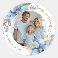 Photographie de Noël Icy Blue Gold Poinsettia Flow