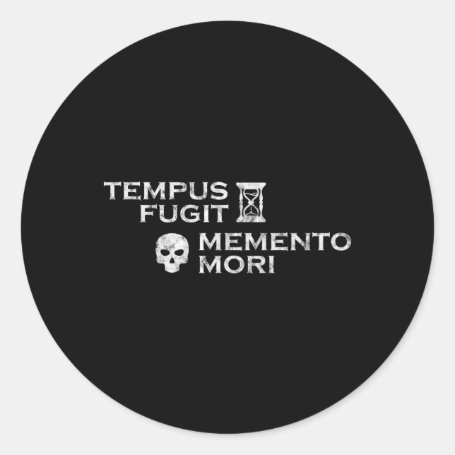 Sticker Rond Phrase latine Tempus Fugit Meto Mori (Devant)