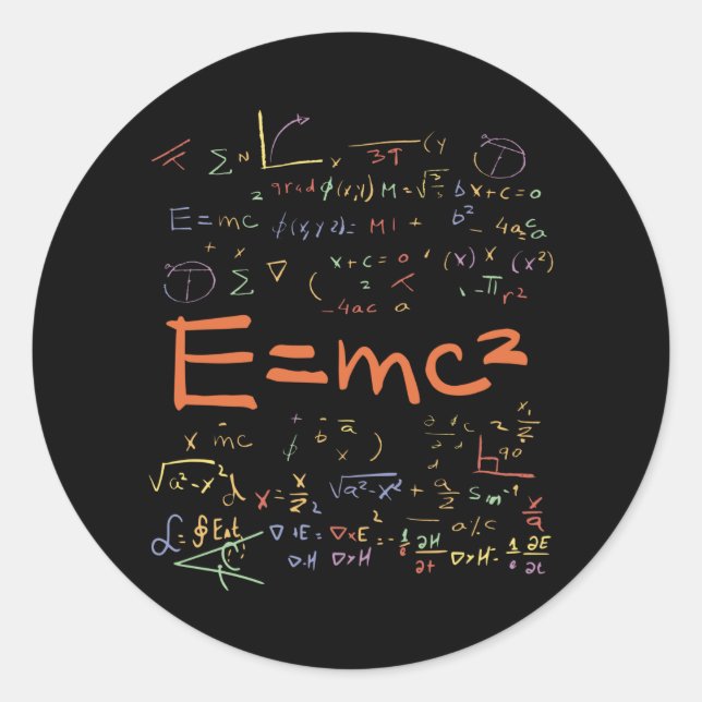 Sticker Rond Physique et formules mathématiques EMC2 (Devant)