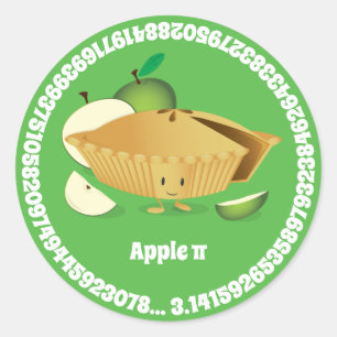 Sticker Rond Pi Day Green Apple Pie Cartoon Numéros de caractèr