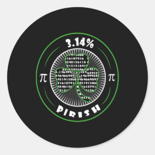 Sticker Rond Pi Day Irlandais Shamrock Clover Pirish Math Lover