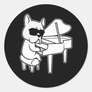 Sticker Rond Pianiste Piano Player Chien avec Piano