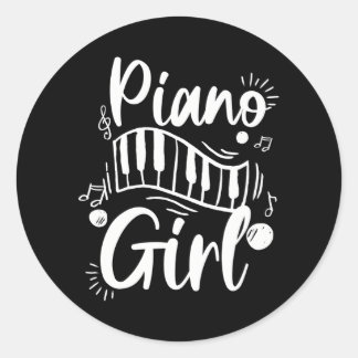 Sticker Rond Piano-fille Lady Pianiste Piano-joueur