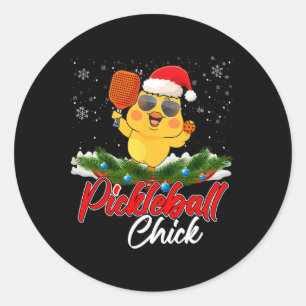 Sticker Rond Pickleball Chick Funny Santa Hat Sungl Snowflakes