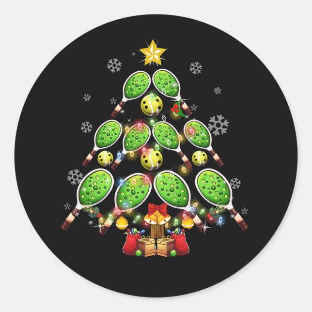 Sticker Rond Pickleball Christmas Tree Dink Pickleball Joueur d (Devant)