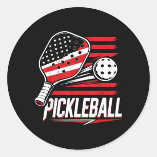 Sticker Rond Pickleball féminin 4 juillet Drapeau américain