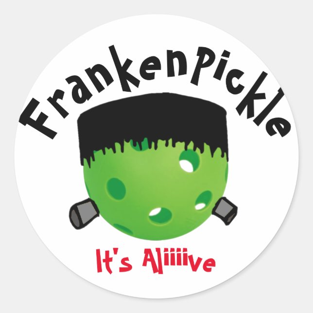 Sticker Rond Pickleball Halloween - FrankenPickle - It's Alive (Devant)