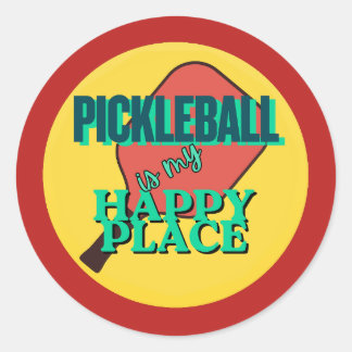 Sticker Rond Pickleball is my happy place humor 