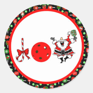 Sticker Rond Pickleball Joie Noël Party Rouge Vert et Noir