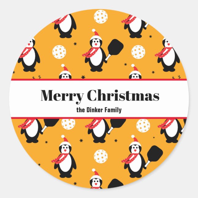 Sticker Rond 🐧 Pickleball Joyeux Noël 🎁 Classic Round St (Devant)