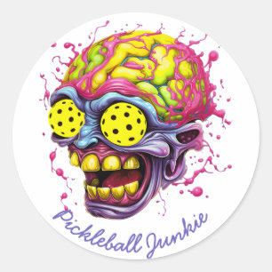 Sticker Rond Pickleball Junkie - drôle de pickleball blanc