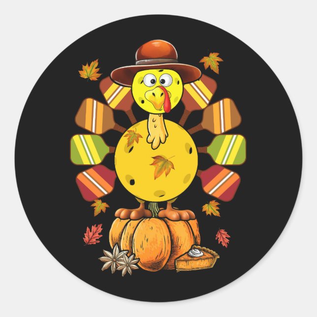 Sticker Rond Pickleball Paddle Turquie Pèlerin Thanksgiving Gol (Devant)