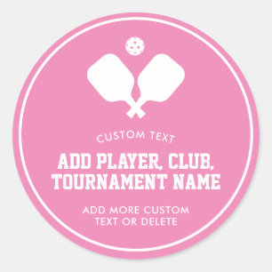 Sticker Rond Pickleball Party Paddles Rose Blanc Personnalisé