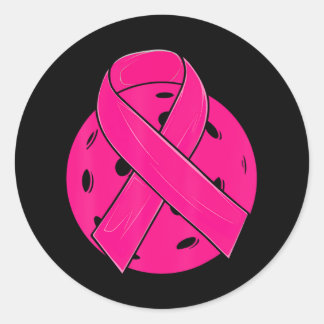 Sticker Rond Pickleball Pink Ribbon Sensibilisation au cancer d