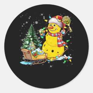 Sticker Rond Pickleball Snowman Santa Hat Lumières Noël Pick