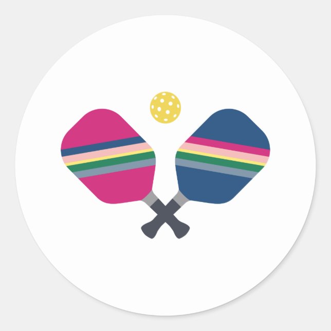 Sticker Rond Pickleball Sport Paddle Bleu rayé (Devant)