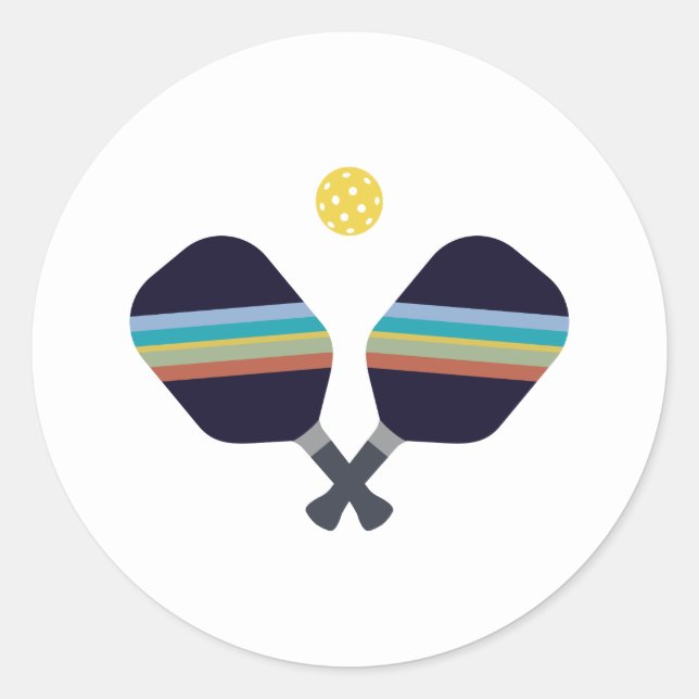 Sticker Rond Pickleball Sport Paddle Bleu rayé (Devant)