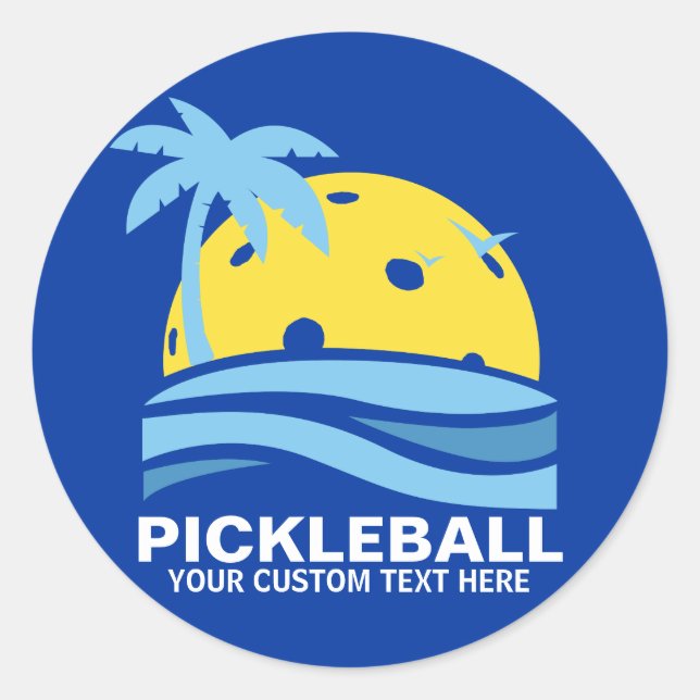 Sticker Rond Pickleball Tropical Palm Tree Sun Votre texte pers (Devant)