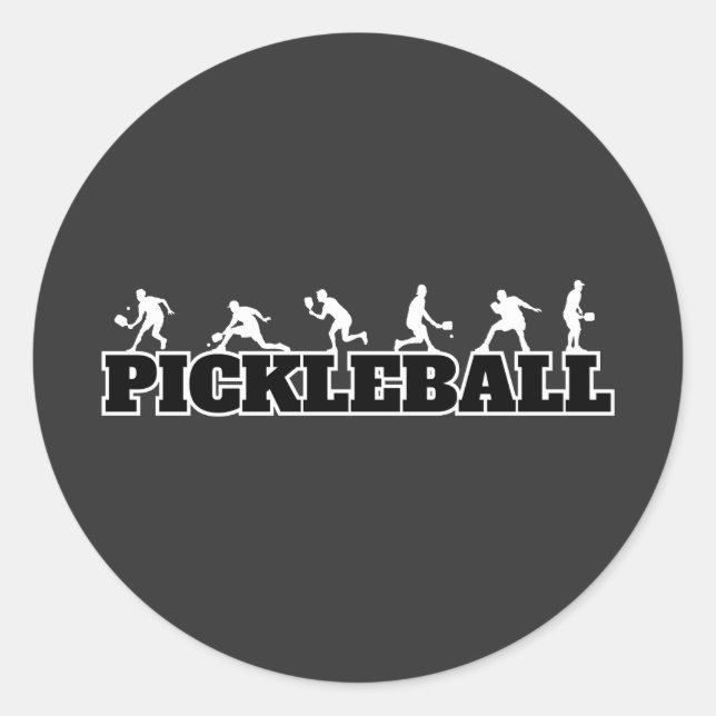 Sticker Rond Pickleball Word Player Silhouettes Sport Action (Devant)