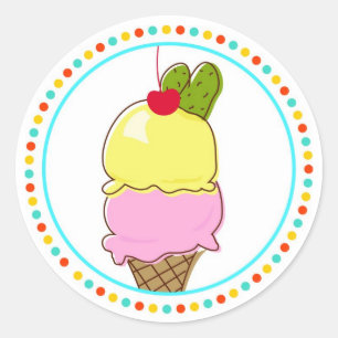 Sticker Rond Pickles & Crème de glace, Bordure pointillée