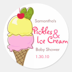 Sticker Rond Pickles & Glace Cream, Baby shower fille