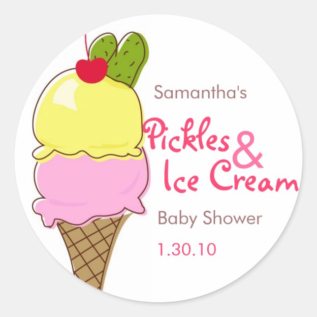 Sticker Rond Pickles & Glace Cream, Baby shower fille (Devant)