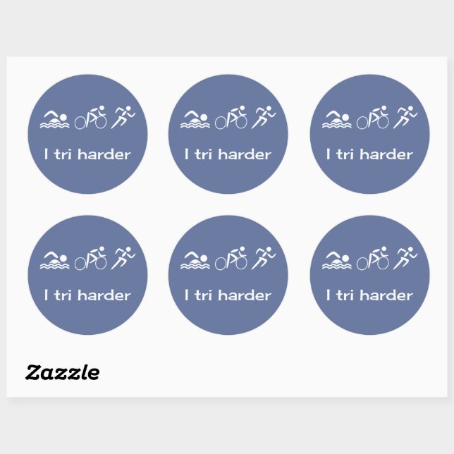 Sticker Rond pictogrammes de triathlon et légende bleue (Feuille)