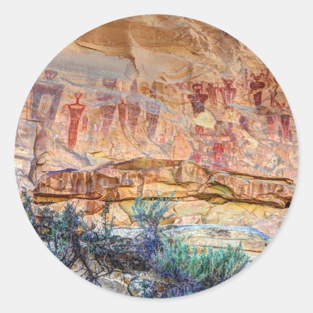 Sticker Rond Pictographes indiens du canyon Sego - Utah (Devant)
